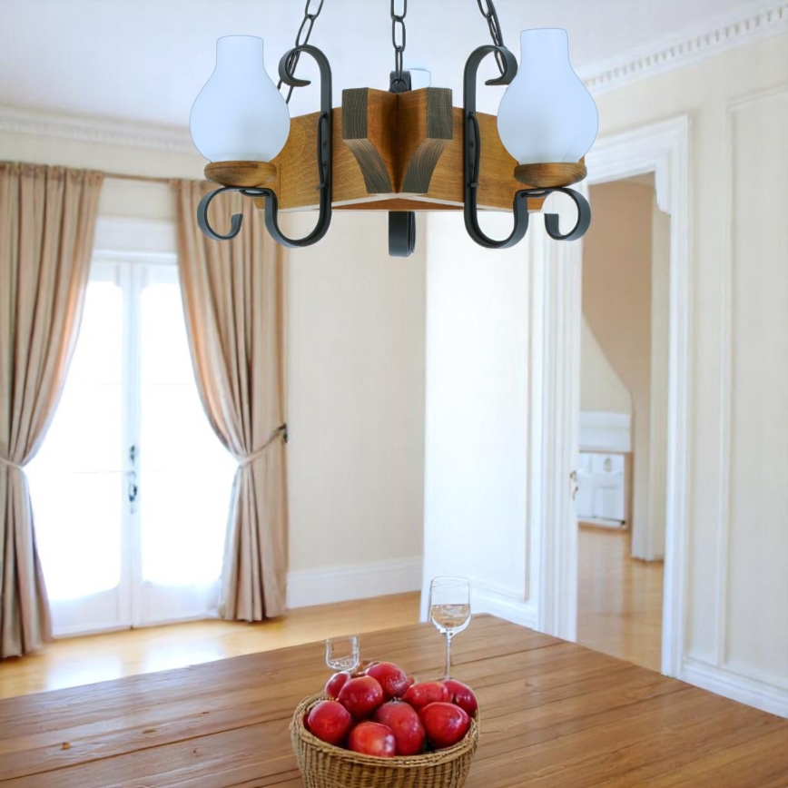 Hanglamp aan een ketting QUEEN 3xE14/40W/230V beuken - FSC gecertificeerd