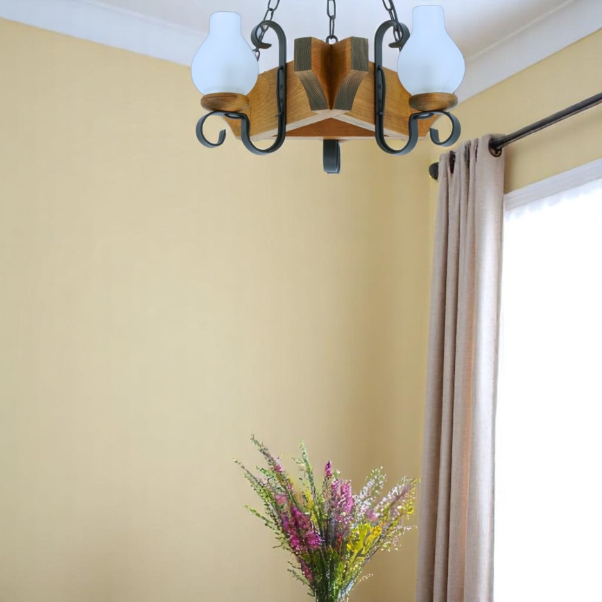 Hanglamp aan een ketting QUEEN 3xE14/40W/230V beuken - FSC gecertificeerd