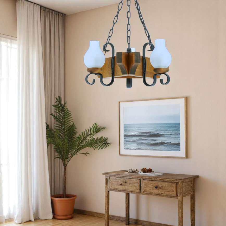 Hanglamp aan een ketting QUEEN 3xE14/40W/230V beuken - FSC gecertificeerd