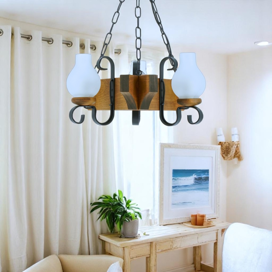 Hanglamp aan een ketting QUEEN 3xE14/40W/230V beuken - FSC gecertificeerd