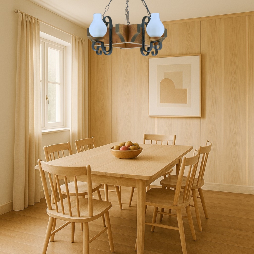 Hanglamp aan een ketting QUEEN 4xE14/40W/230V beuken - FSC gecertificeerd