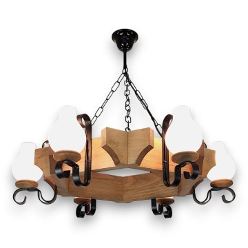 Hanglamp aan een ketting QUEEN 6xE14/40W/230V beuken - FSC gecertificeerd