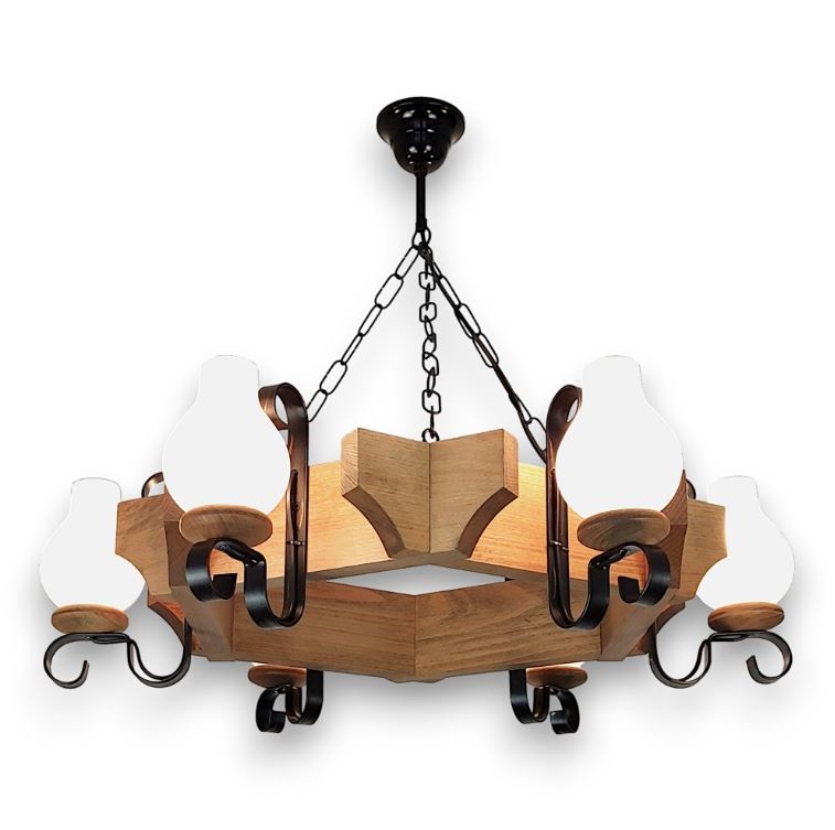 Hanglamp aan een ketting QUEEN 6xE14/40W/230V beuken - FSC gecertificeerd