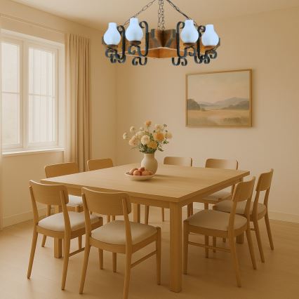 Hanglamp aan een ketting QUEEN 8xE14/40W/230V beuken - FSC gecertificeerd