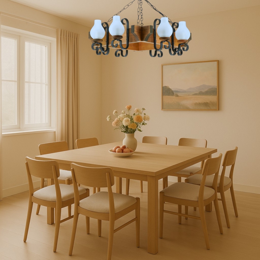 Hanglamp aan een ketting QUEEN 8xE14/40W/230V beuken - FSC gecertificeerd