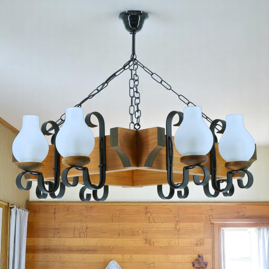 Hanglamp aan een ketting QUEEN 8xE14/40W/230V beuken - FSC gecertificeerd