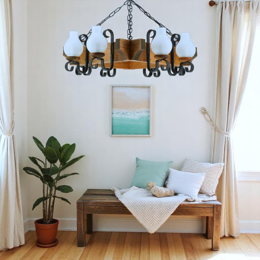 Hanglamp aan een ketting QUEEN 8xE14/40W/230V beuken - FSC gecertificeerd