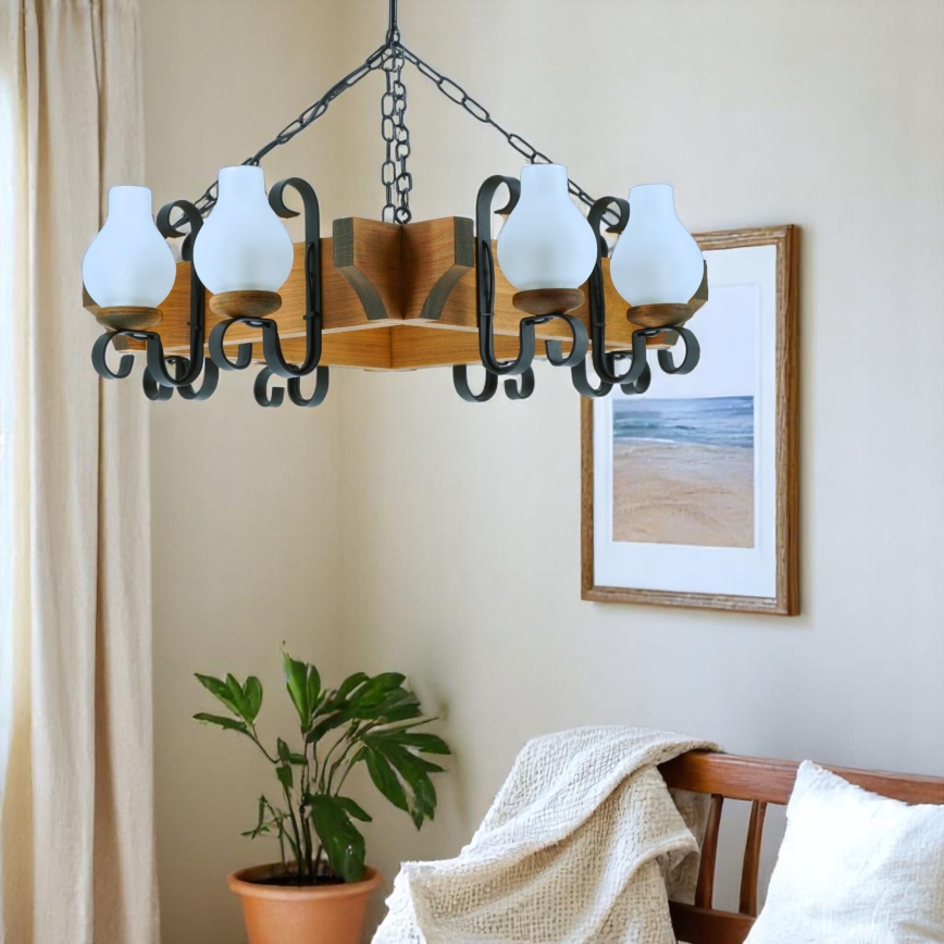 Hanglamp aan een ketting QUEEN 8xE14/40W/230V beuken - FSC gecertificeerd