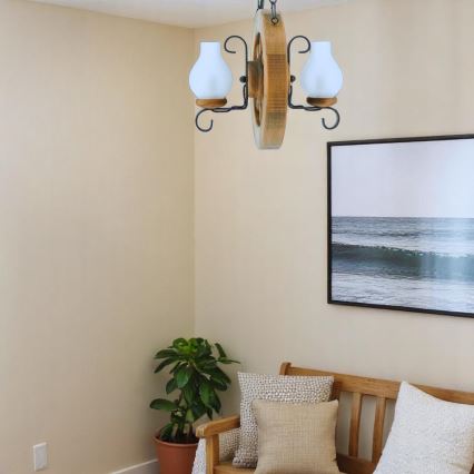 Hanglamp aan een ketting ROATA 2xE14/40W/230V beuken - FSC gecertificeerd