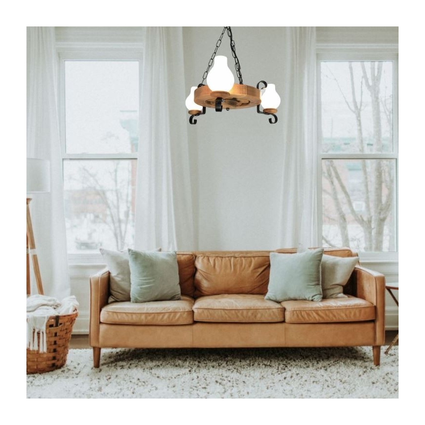 Hanglamp aan een ketting ROATA 3xE14/40W/230V beuken