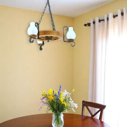 Hanglamp aan een ketting ROATA 3xE14/40W/230V beuken
