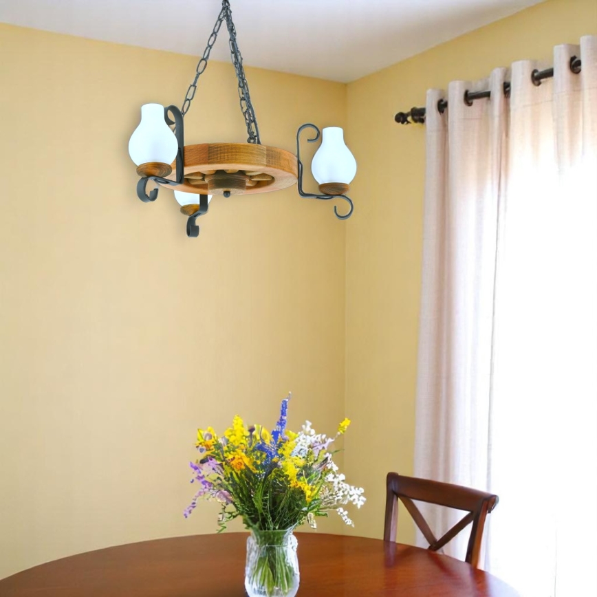 Hanglamp aan een ketting ROATA 3xE14/40W/230V beuken