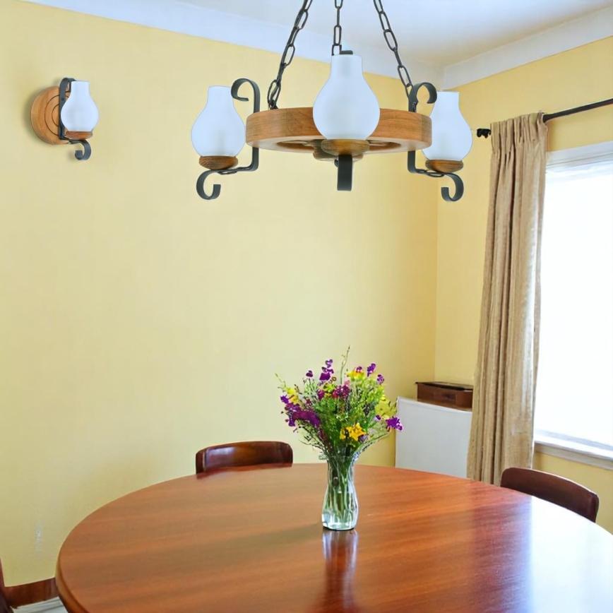 Hanglamp aan een ketting ROATA 3xE14/40W/230V beuken