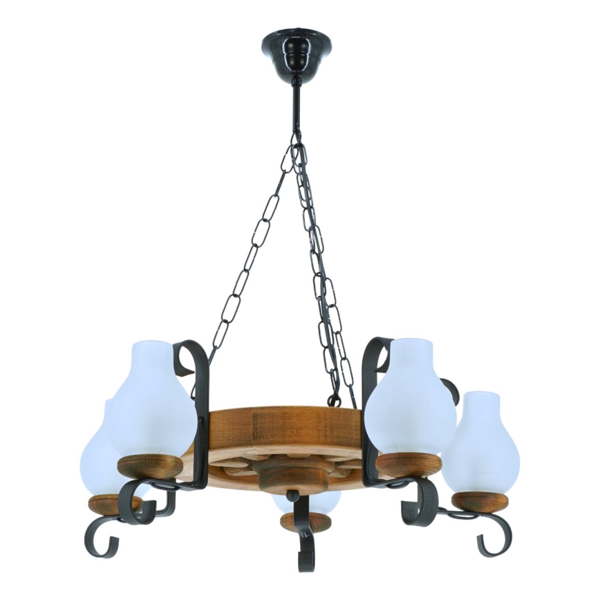 Hanglamp aan een ketting ROATA 5xE14/40W/230V diameter 30 cm beuken - FSC gecertificeerd