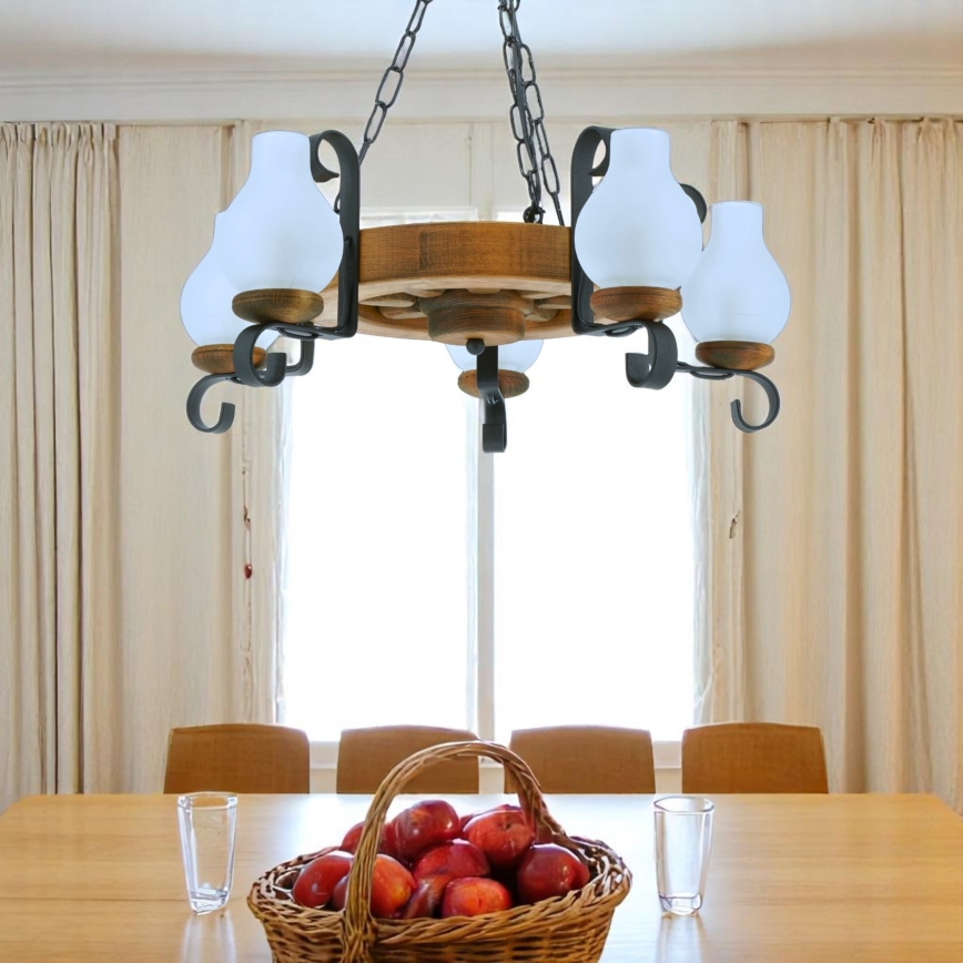 Hanglamp aan een ketting ROATA 5xE14/40W/230V diameter 30 cm beuken - FSC gecertificeerd
