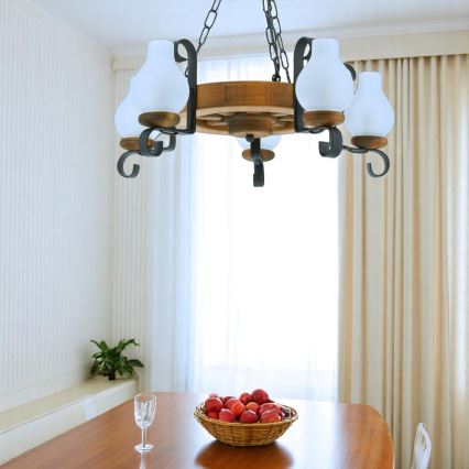 Hanglamp aan een ketting ROATA 5xE14/40W/230V diameter 30 cm beuken - FSC gecertificeerd