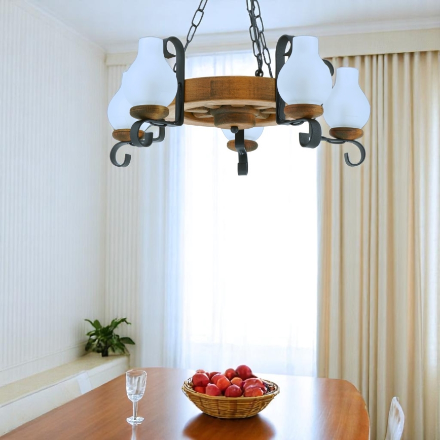 Hanglamp aan een ketting ROATA 5xE14/40W/230V diameter 30 cm beuken - FSC gecertificeerd