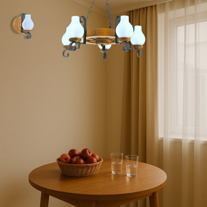 Hanglamp aan een ketting ROATA 5xE14/40W/230V diameter 30 cm beuken - FSC gecertificeerd