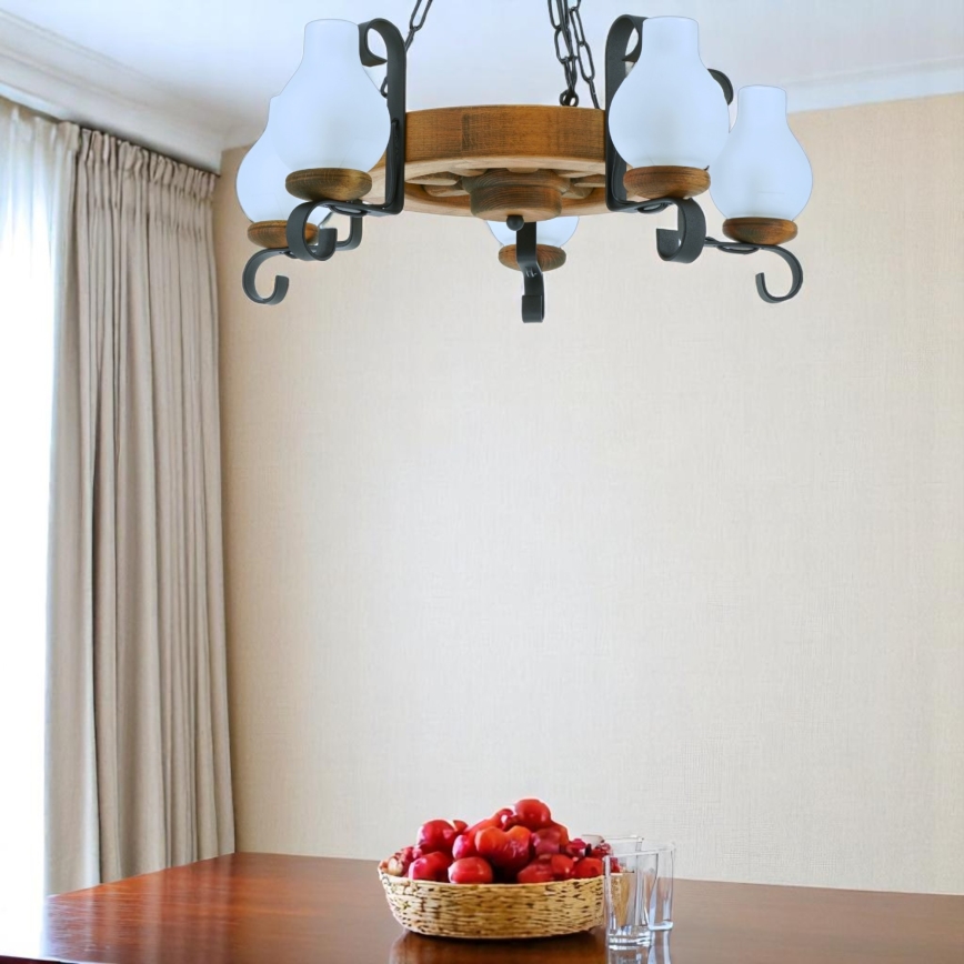 Hanglamp aan een ketting ROATA 5xE14/40W/230V diameter 30 cm beuken - FSC gecertificeerd