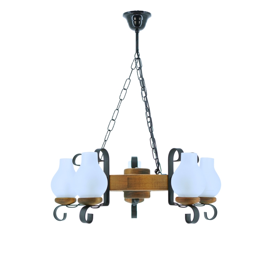 Hanglamp aan een ketting ROATA 5xE14/40W/230V diameter 30 cm beuken - FSC gecertificeerd