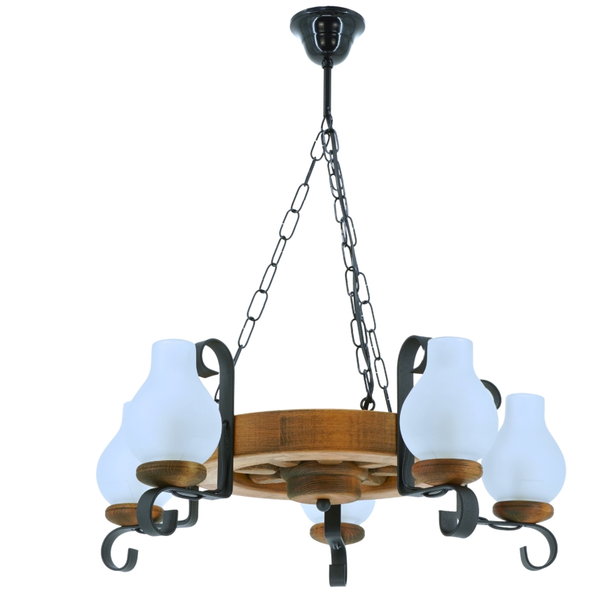 Hanglamp aan een ketting ROATA 5xE14/40W/230V diameter 30 cm beuken - FSC gecertificeerd