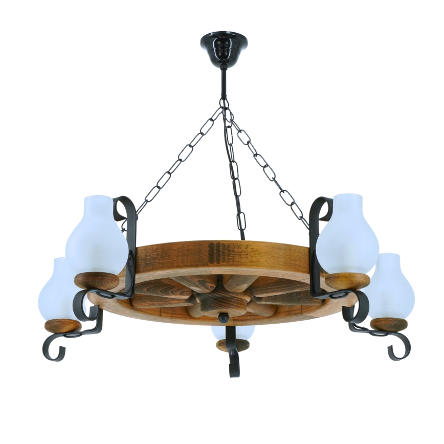 Hanglamp aan een ketting ROATA 5xE14/40W/230V diameter 70 cm beuken - FSC gecertificeerd