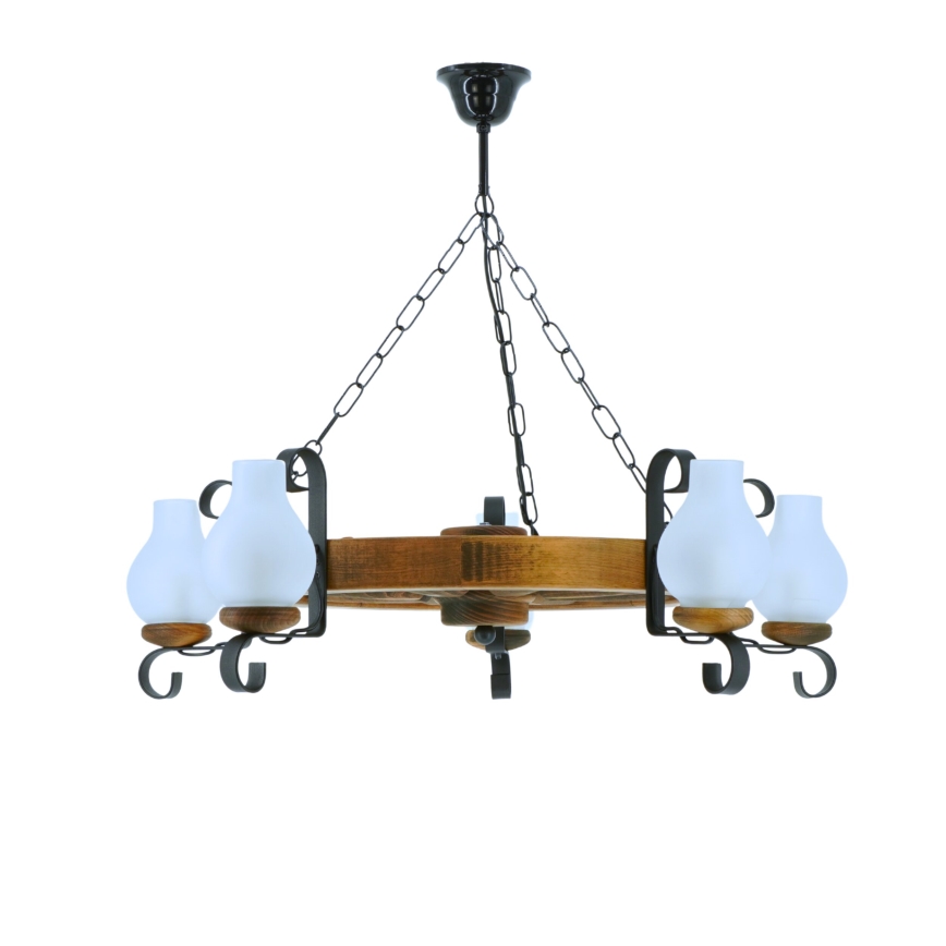 Hanglamp aan een ketting ROATA 5xE14/40W/230V diameter 70 cm beuken - FSC gecertificeerd