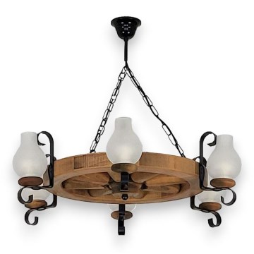 Hanglamp aan een ketting ROATA 6xE14/40W/230V diameter 70 cm beuken - FSC gecertificeerd
