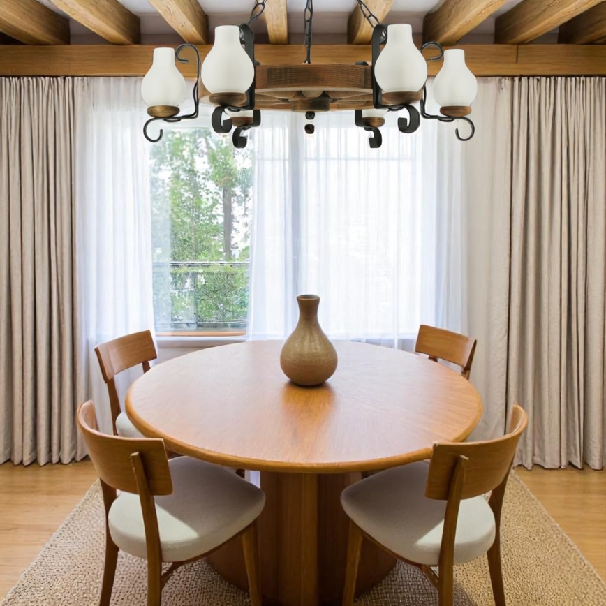 Hanglamp aan een ketting ROATA 6xE14/40W/230V diameter 70 cm beuken - FSC gecertificeerd