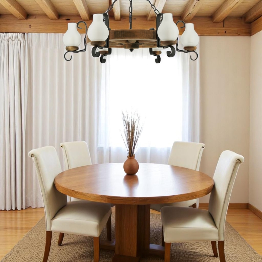 Hanglamp aan een ketting ROATA 6xE14/40W/230V diameter 70 cm beuken - FSC gecertificeerd