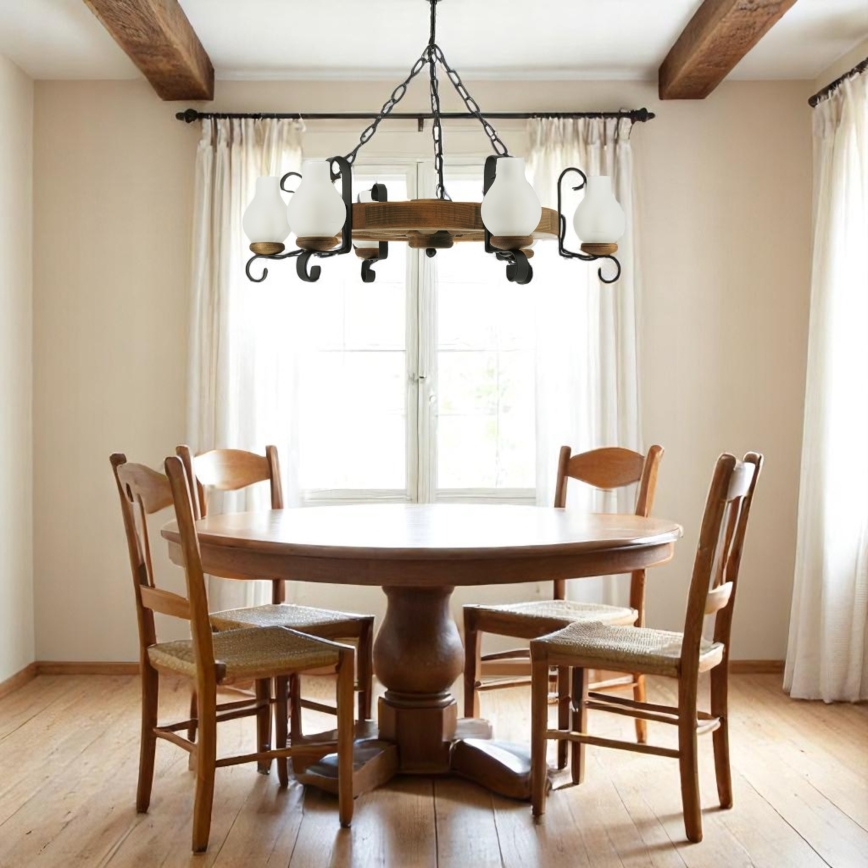 Hanglamp aan een ketting ROATA 6xE14/40W/230V diameter 70 cm beuken - FSC gecertificeerd