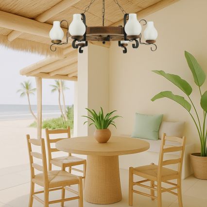 Hanglamp aan een ketting ROATA 6xE14/40W/230V diameter 70 cm beuken - FSC gecertificeerd