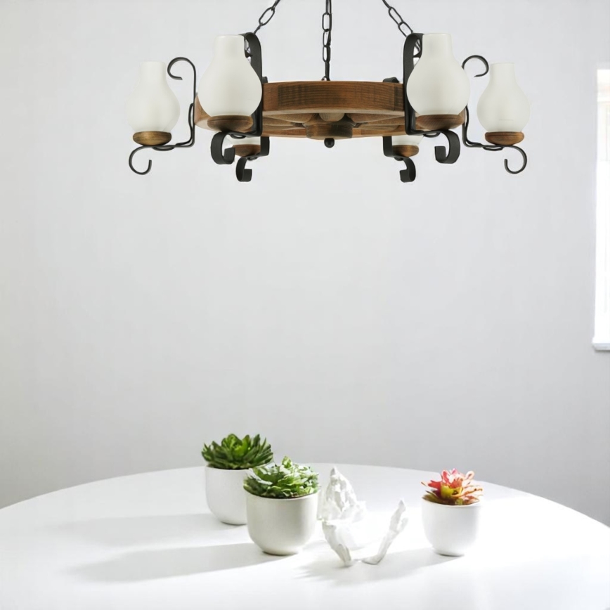 Hanglamp aan een ketting ROATA 6xE14/40W/230V diameter 70 cm beuken - FSC gecertificeerd