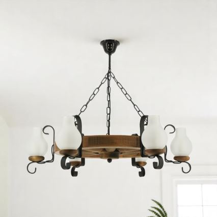 Hanglamp aan een ketting ROATA 6xE14/40W/230V diameter 70 cm beuken - FSC gecertificeerd