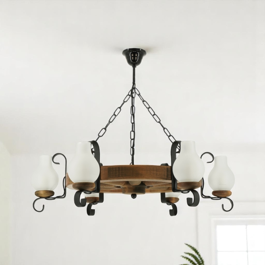 Hanglamp aan een ketting ROATA 6xE14/40W/230V diameter 70 cm beuken - FSC gecertificeerd