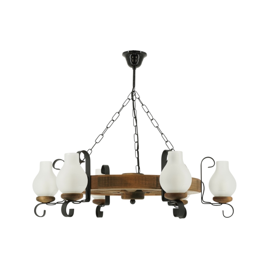 Hanglamp aan een ketting ROATA 6xE14/40W/230V diameter 70 cm beuken - FSC gecertificeerd