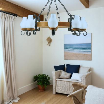 Hanglamp aan een ketting ROATA 8xE14/40W/230V diameter 70 cm beuken - FSC gecertificeerd