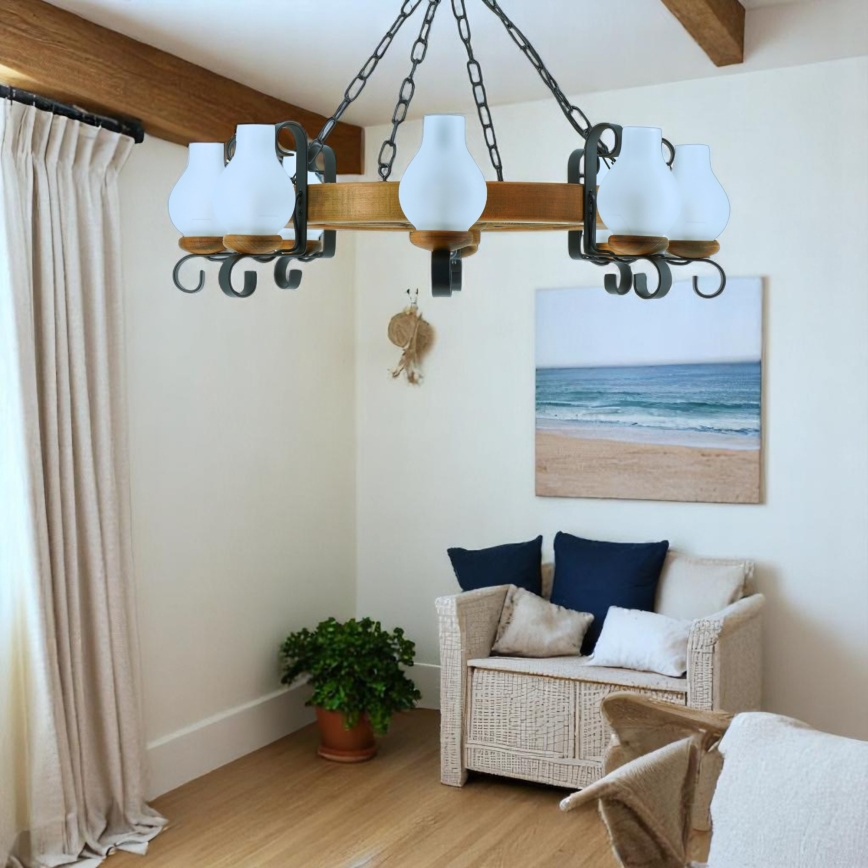 Hanglamp aan een ketting ROATA 8xE14/40W/230V diameter 70 cm beuken - FSC gecertificeerd
