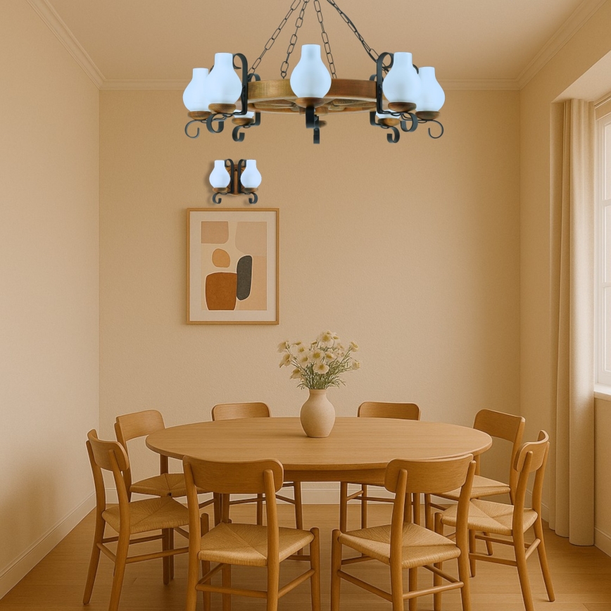 Hanglamp aan een ketting ROATA 8xE14/40W/230V diameter 70 cm beuken - FSC gecertificeerd