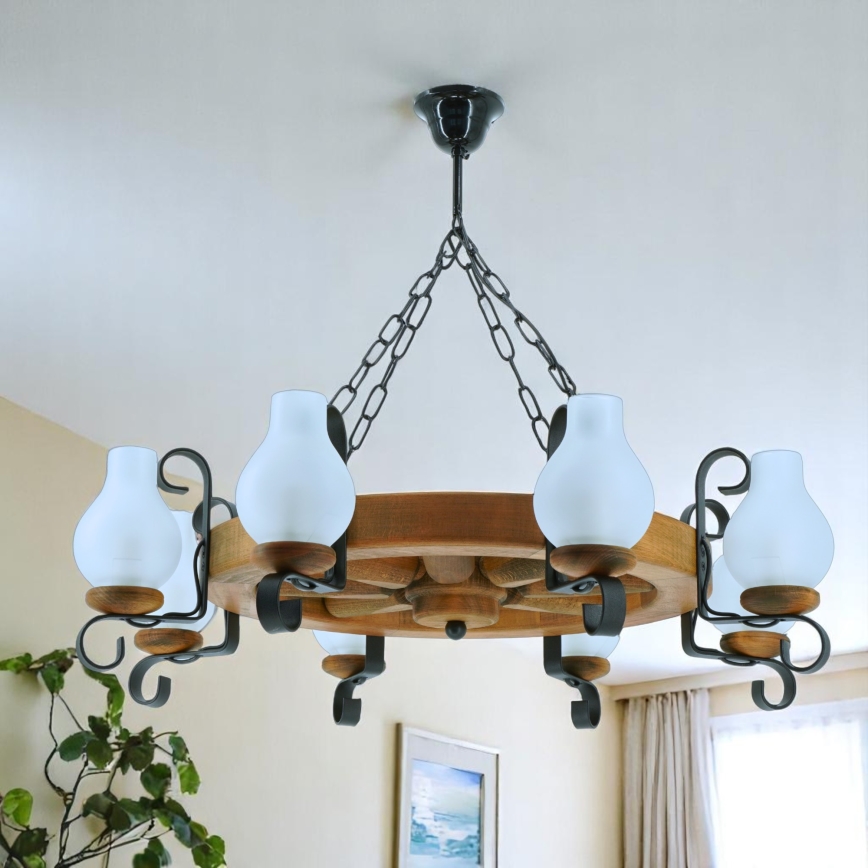 Hanglamp aan een ketting ROATA 8xE14/40W/230V diameter 70 cm beuken - FSC gecertificeerd