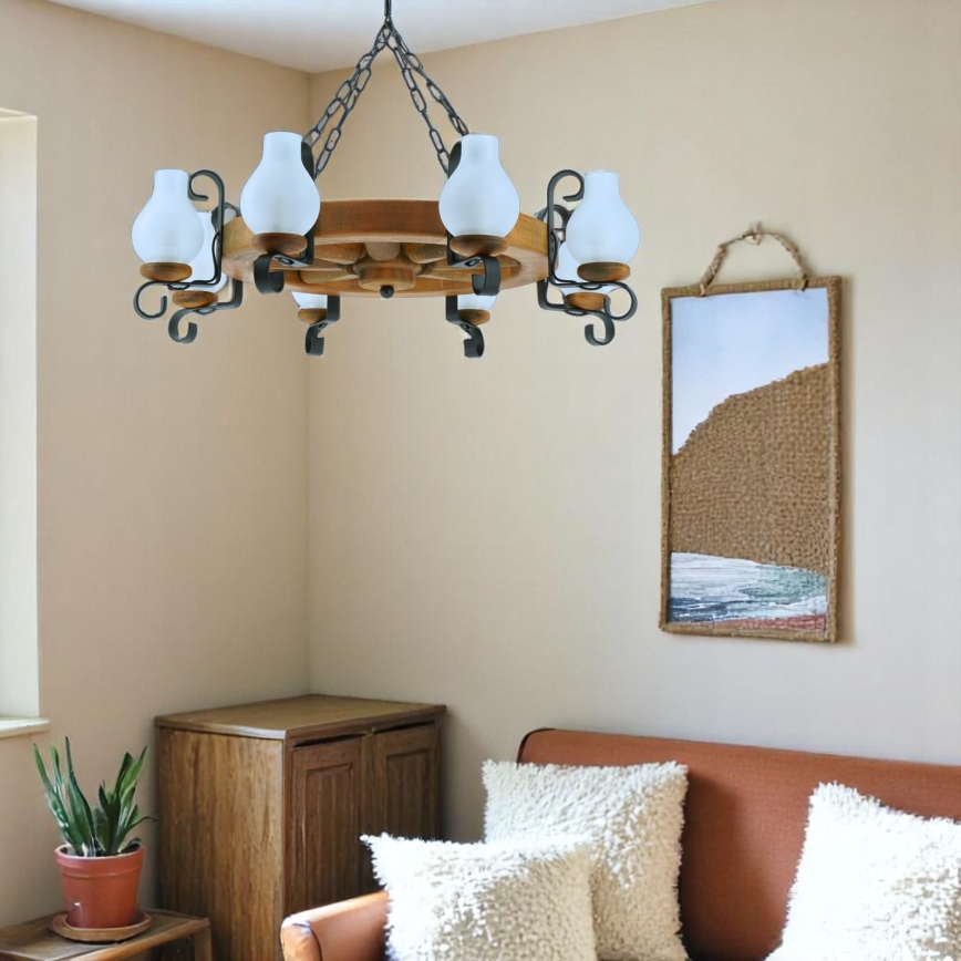Hanglamp aan een ketting ROATA 8xE14/40W/230V diameter 70 cm beuken - FSC gecertificeerd