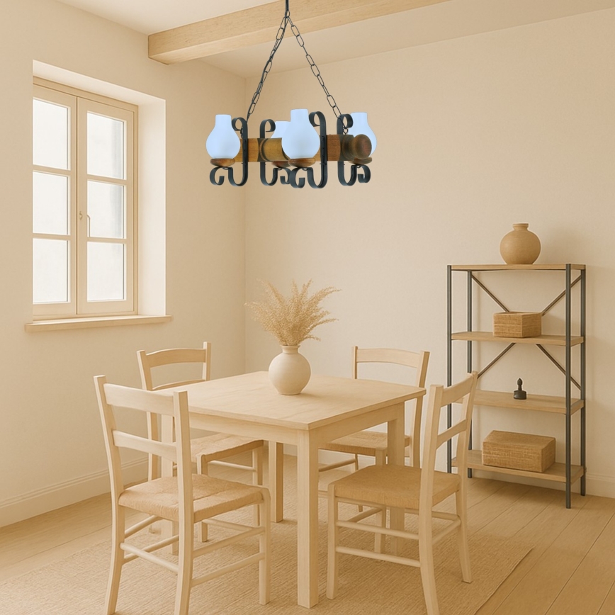 Hanglamp aan een ketting RUSTIC 4xE14/40W/230V beuken - FSC gecertificeerd