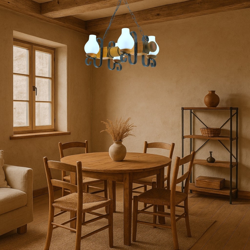 Hanglamp aan een ketting RUSTIC 4xE14/40W/230V beuken - FSC gecertificeerd