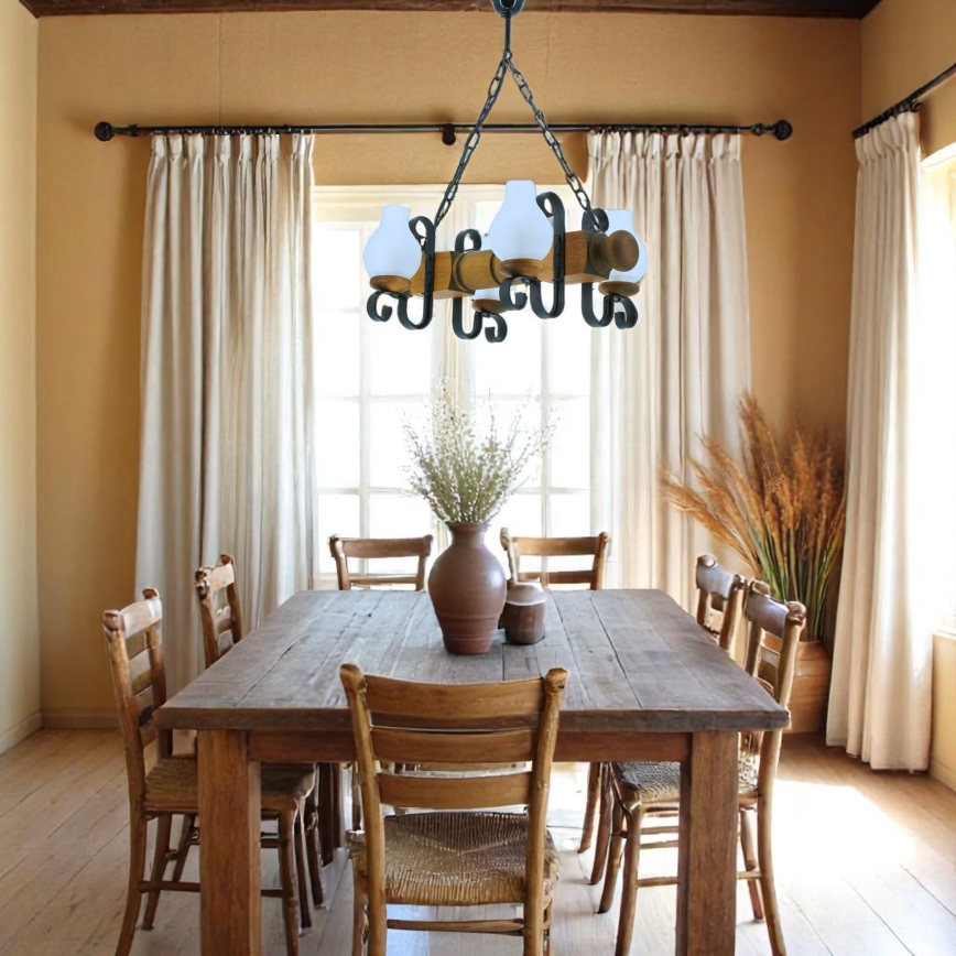 Hanglamp aan een ketting RUSTIC 4xE14/40W/230V beuken - FSC gecertificeerd