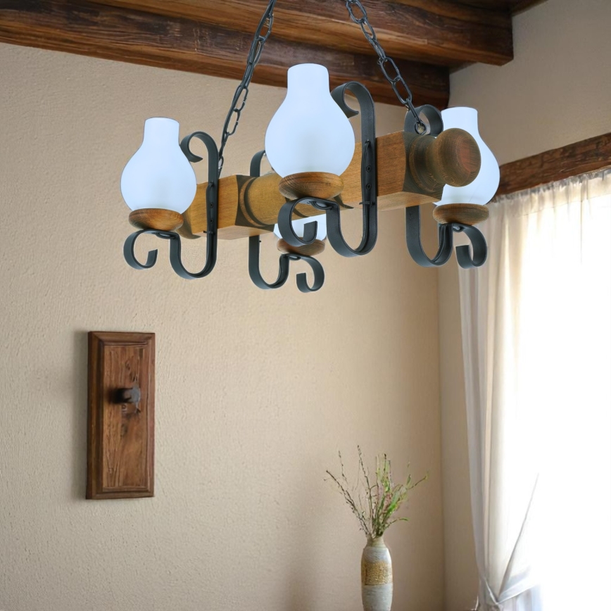 Hanglamp aan een ketting RUSTIC 4xE14/40W/230V beuken - FSC gecertificeerd