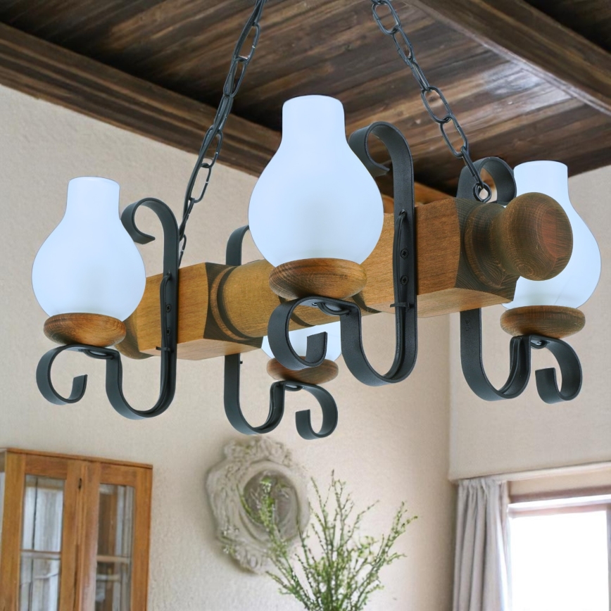 Hanglamp aan een ketting RUSTIC 4xE14/40W/230V beuken - FSC gecertificeerd