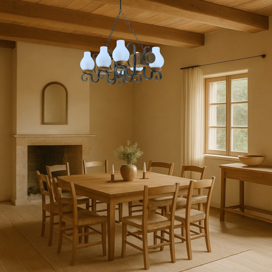 Hanglamp aan een ketting RUSTIC 6xE14/40W/230V beuken - FSC gecertificeerd