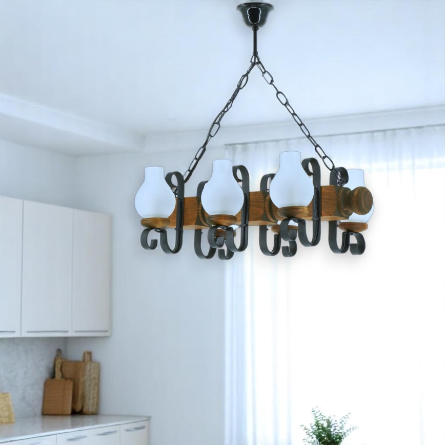 Hanglamp aan een ketting RUSTIC 6xE14/40W/230V beuken - FSC gecertificeerd