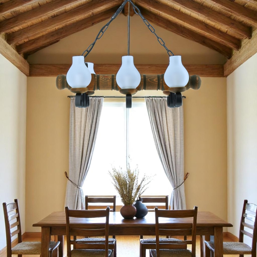 Hanglamp aan een ketting RUSTIC 6xE14/40W/230V beuken - FSC gecertificeerd