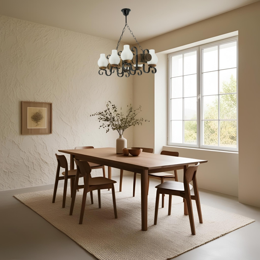 Hanglamp aan een ketting RUSTIC 6xE14/40W/230V beuken - FSC gecertificeerd